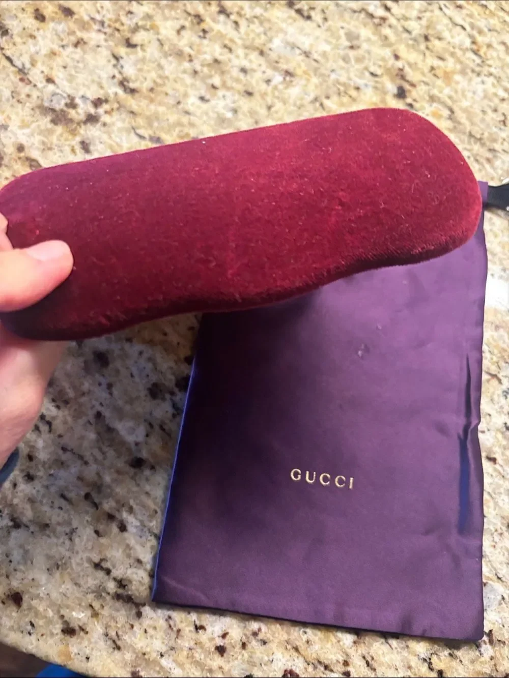 Designer Gucci Velvet Eyewear Case Gucci Plum Dust Bag and Tory Burch dust bag
